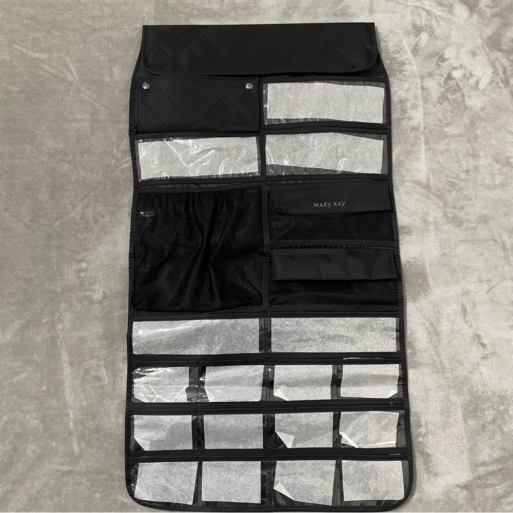Mary Kay Quilted Hanging Jewelry Makeup Organizer Double Sided Black Travel